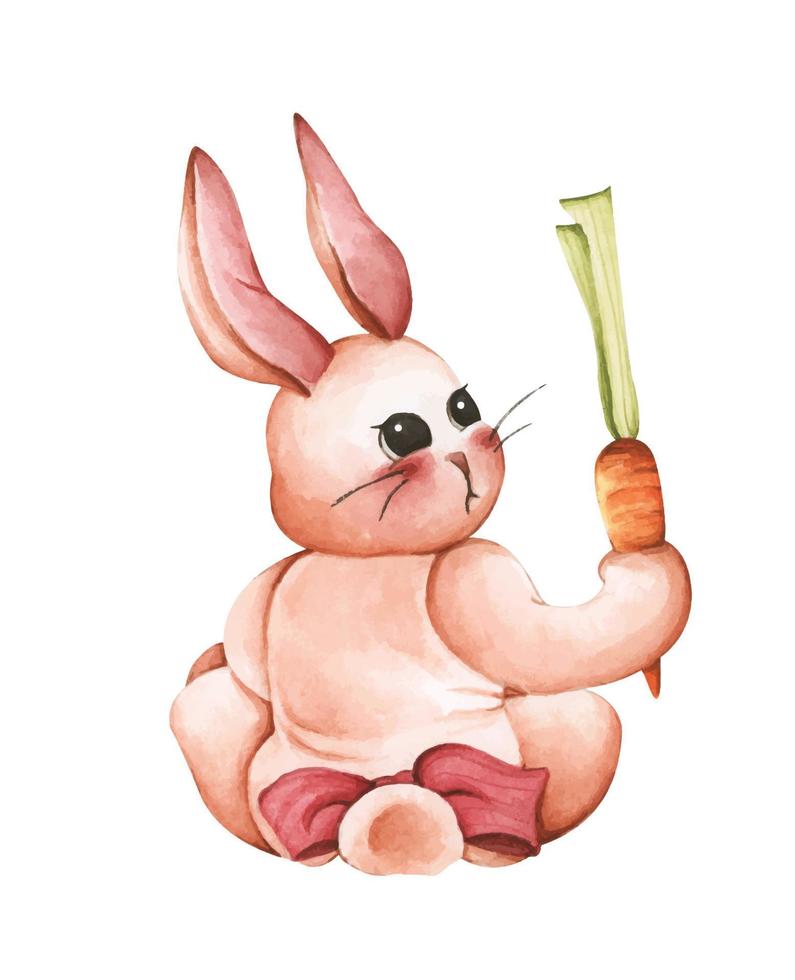 Cute bunny for spring season. Easter rabbit. Watercolor illustration. Rabbit cartoon. Animal wildlife character. vector