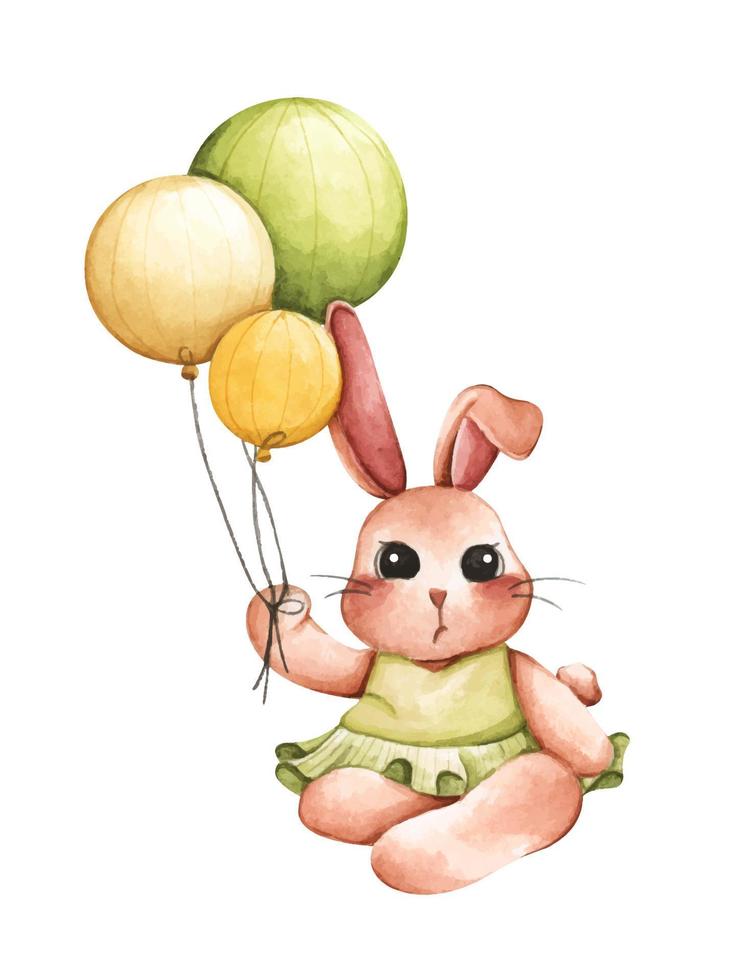 Cute bunny for spring season. Easter rabbit. Watercolor illustration. Rabbit cartoon. Animal wildlife character. vector