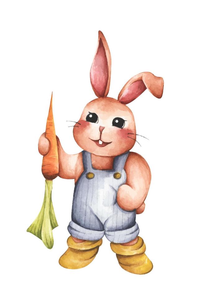 Cute bunny for spring season. Easter rabbit. Watercolor illustration. Rabbit cartoon. Animal wildlife character. vector