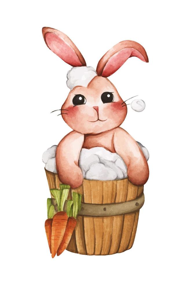 linda conejito para primavera estación. Pascua de Resurrección Conejo. acuarela ilustración. Conejo dibujos animados. animal fauna silvestre personaje. vector