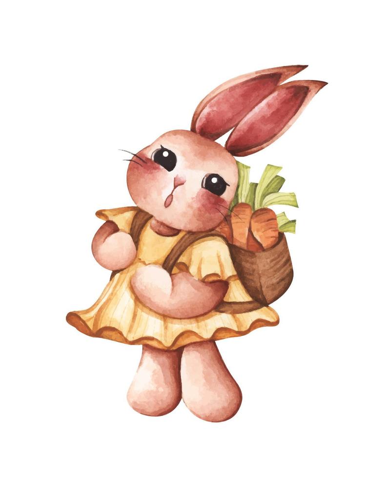 linda conejito para primavera estación. Pascua de Resurrección Conejo. acuarela ilustración. Conejo dibujos animados. animal fauna silvestre personaje. vector