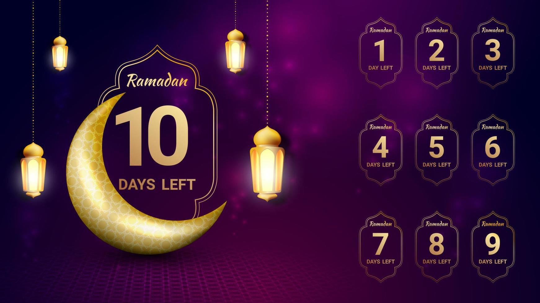 number of days left for ramadan with luxury golden moon and lantern