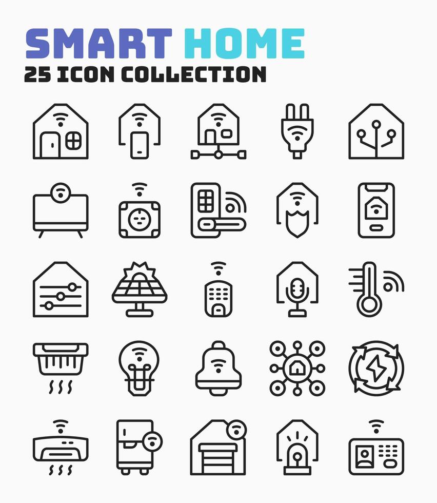 colección de inteligente hogar Internet de cosas icono embalar. píxel Perfecto icono con contorno estilo. vector