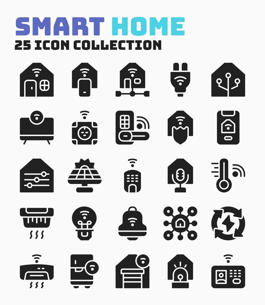 colección de inteligente hogar Internet de cosas icono embalar. píxel Perfecto icono con glifo estilo. vector