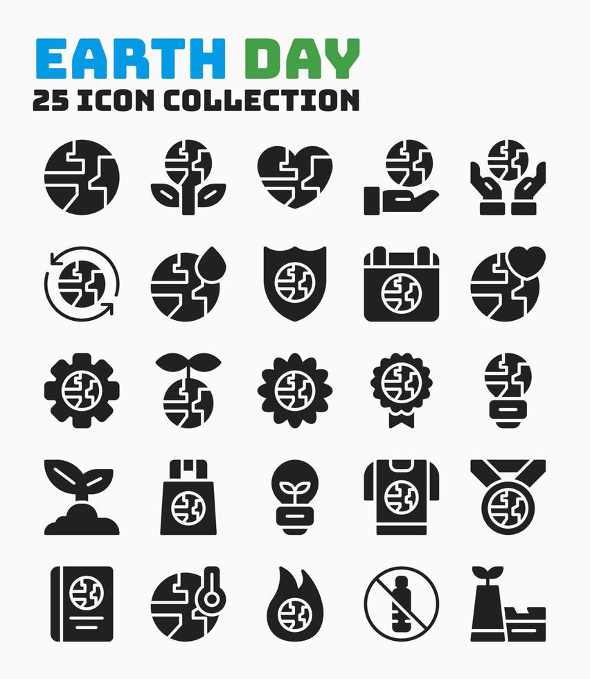 Collection of Ecology for Earth Day Event Icons. Pixel Perfect Icon with Glyph Style. vector