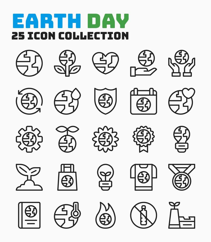 Collection of Ecology for Earth Day Event Icons. Pixel Perfect Icon with Outline Style. vector