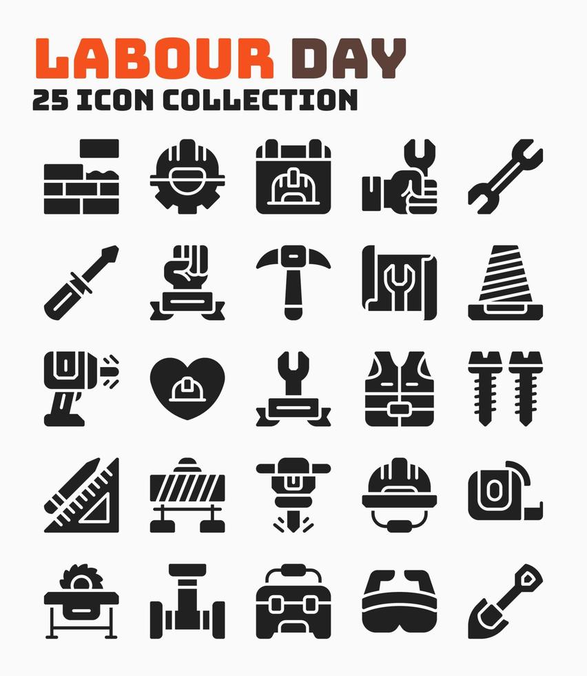 Collection of Labour Day Event Icon Set. Pixel Perfect Icon with Glyph Style. vector