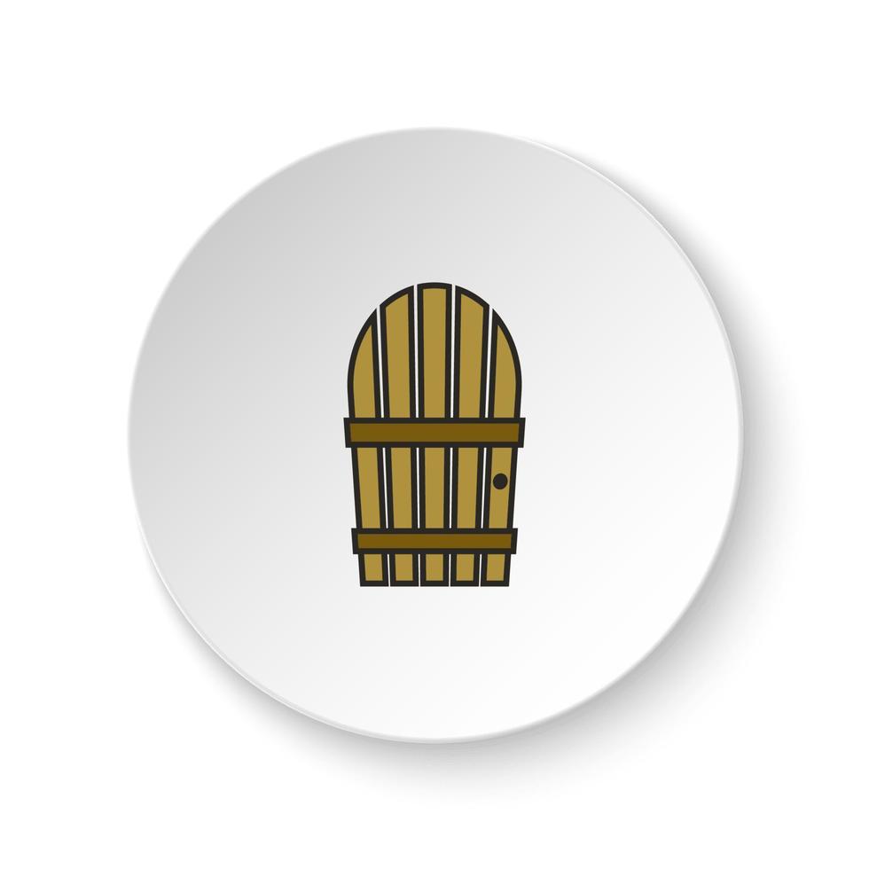 Round button for web icon, Wood, door, wooden, icon. Button banner round, badge interface for application illustration on white background vector