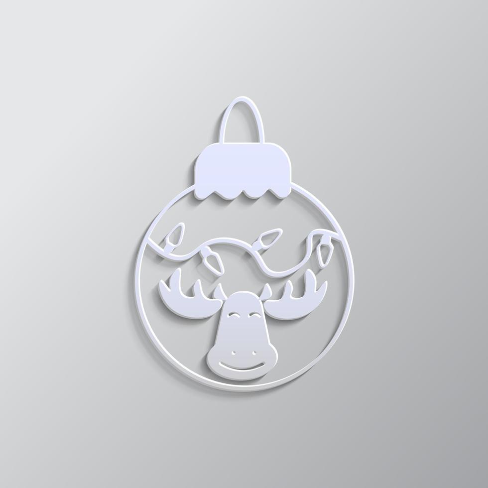Ball, deer Christmas paper style, icon. Grey color vector background- Paper style vector icon