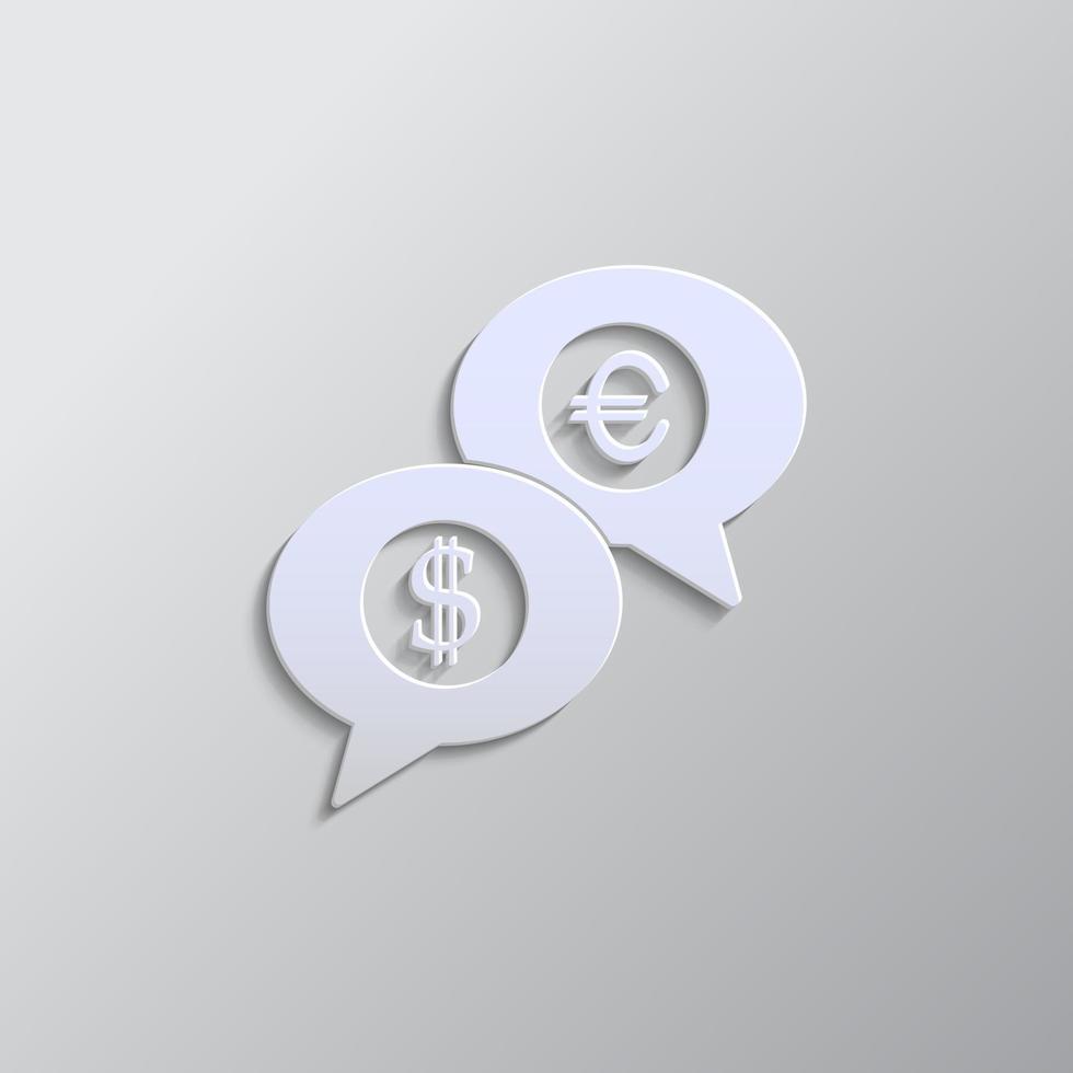 discussion, dollar, euro paper style, icon. Grey color vector background- Paper style vector icon