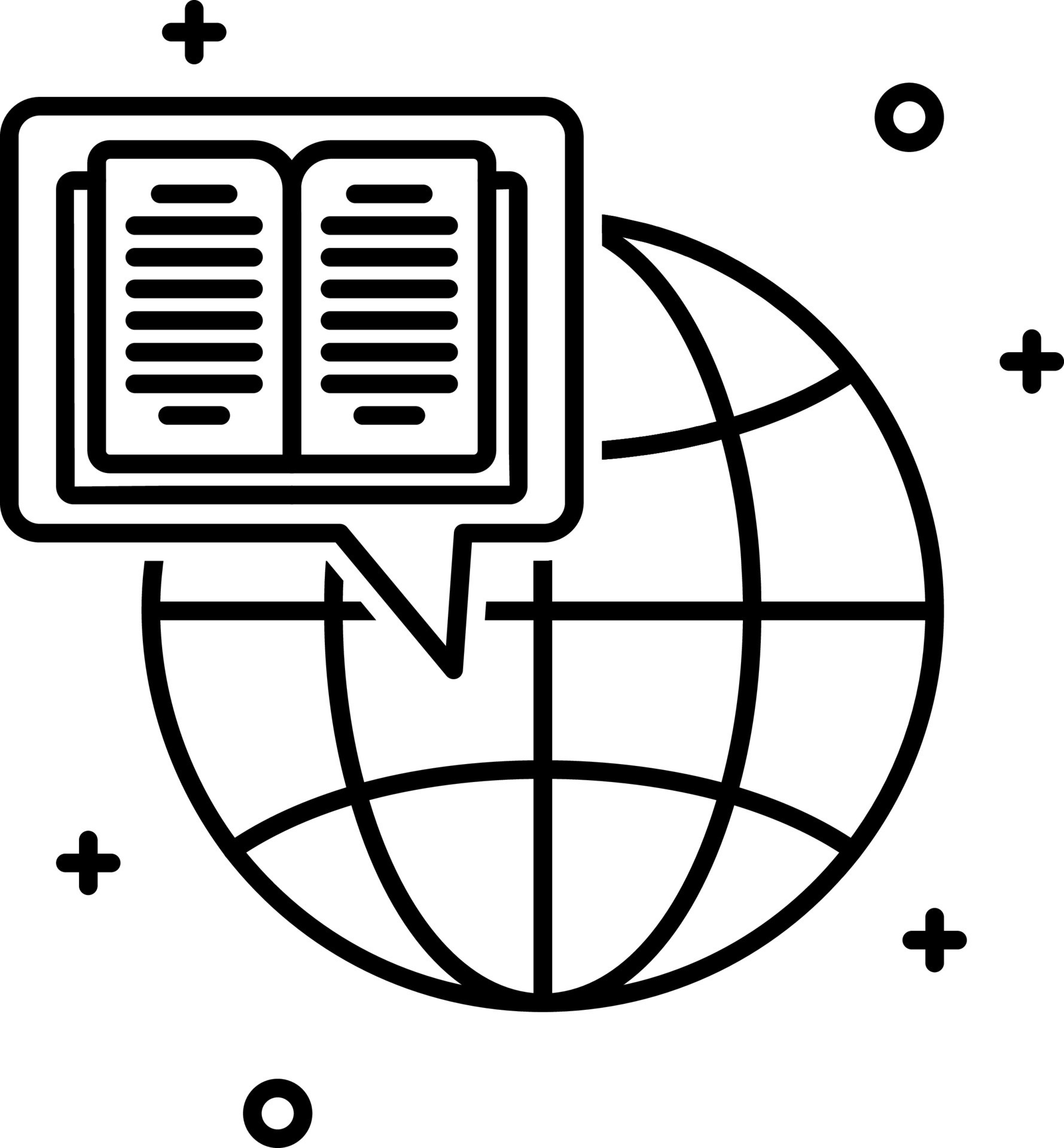 Global knowledge vector icon on transparent background. Outline Global