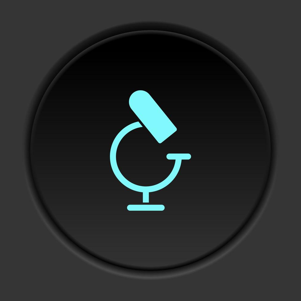 Round button icon, microscope. Button banner round, badge interface for application illustration on dark background vector