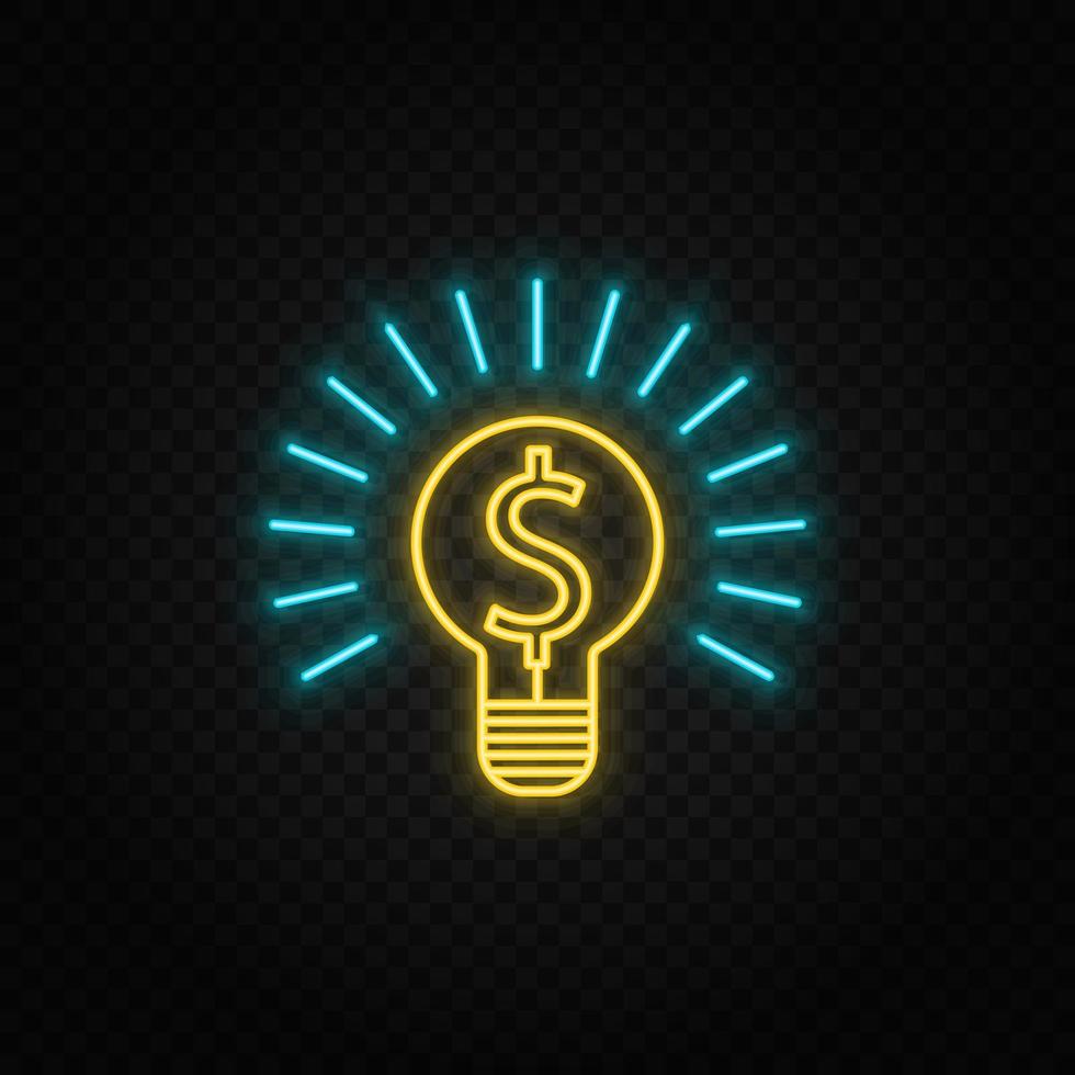 brainstorming, finance neon icon. Blue and yellow neon vector icon. Transparent background