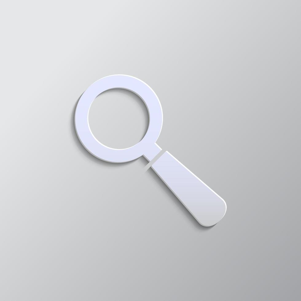 search, loupe paper style, iocn. Grey color vector background- Paper style vector icon.