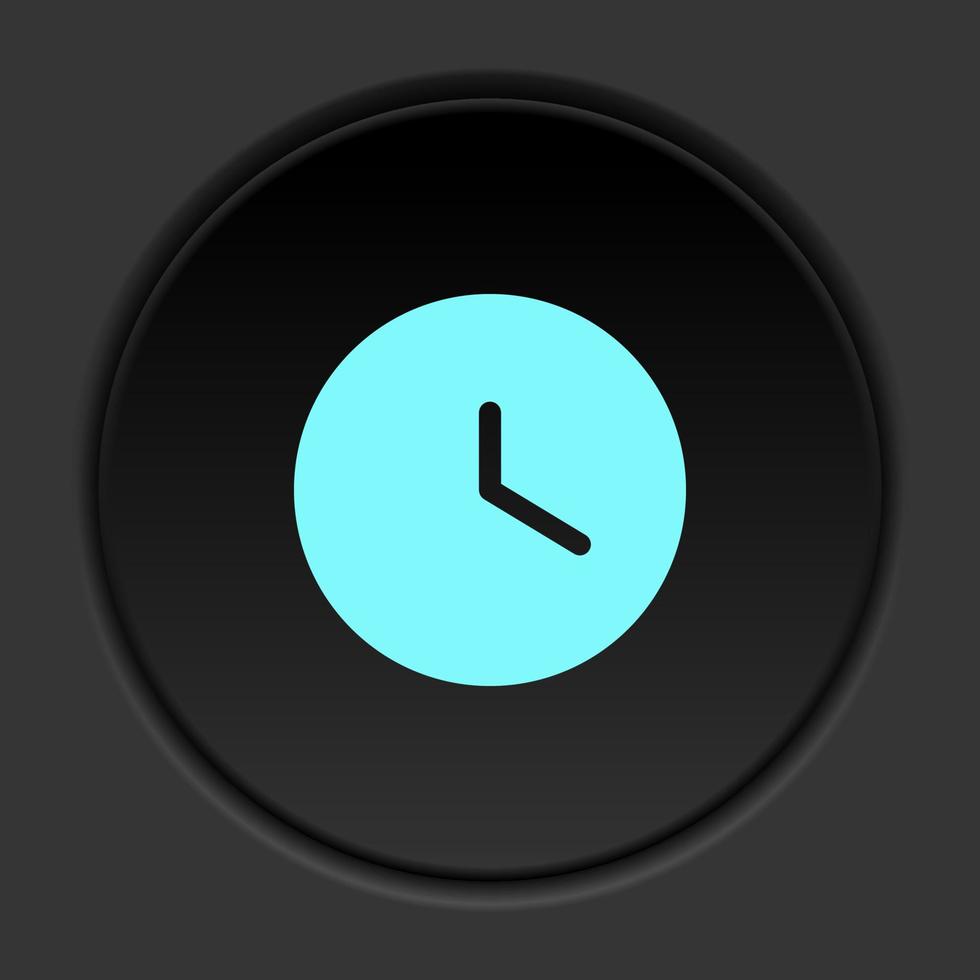Round button icon, clock. Button banner round, badge interface for application illustration on dark background vector
