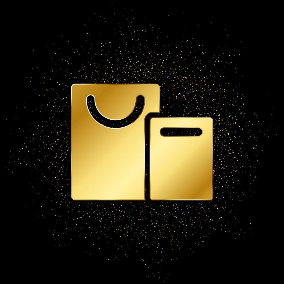 bolsas, compras oro icono. vector ilustración de dorado partícula antecedentes. oro icono