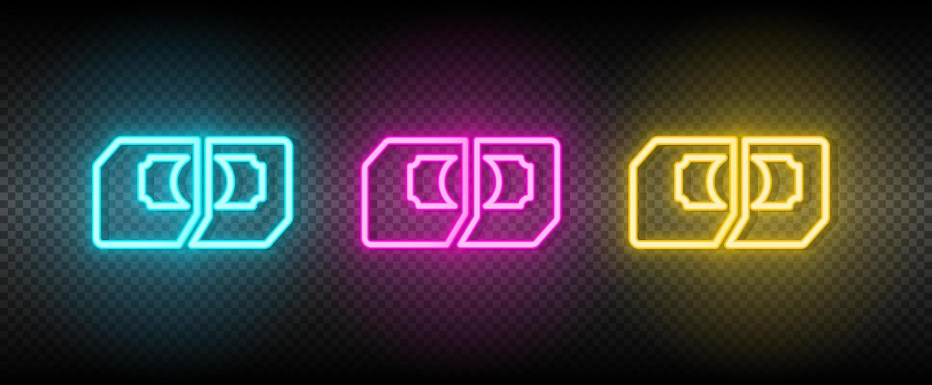 cash, dollar, money neon vector icon. Illustration neon blue, yellow, red icon set