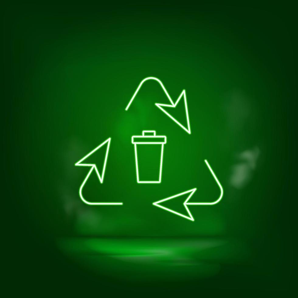 Trash can, eco neon vector icon. Save the world, green neon, Green background