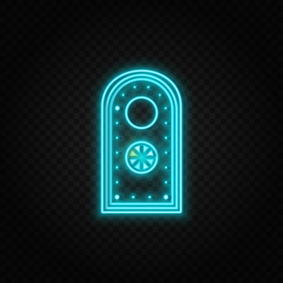 Ship, door, icon neon icon. Blue and yellow neon vector icon. Transparent background