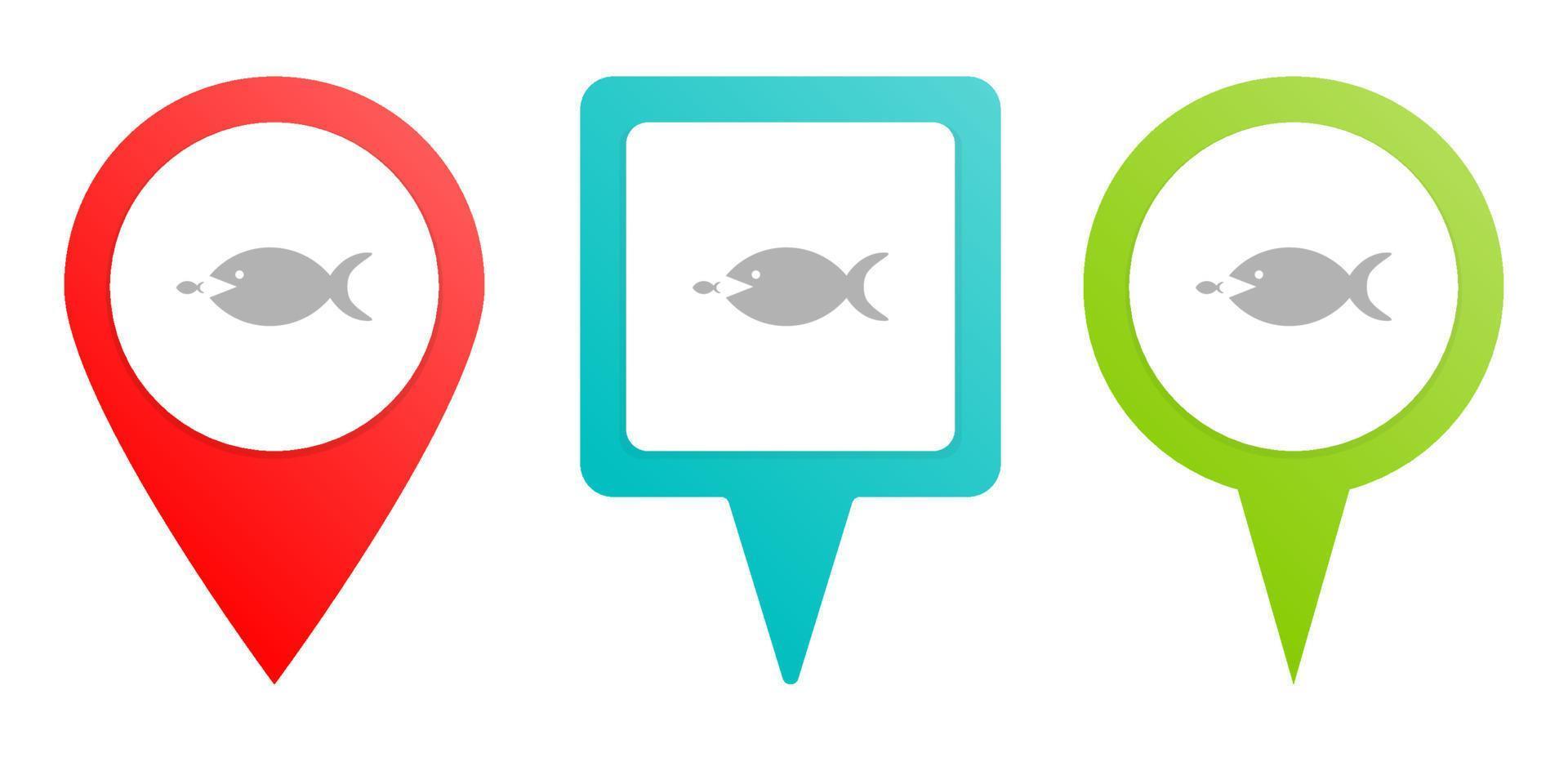 big, fish, small, business. Multicolor pin vector icon, diferent type map and navigation point. on white background