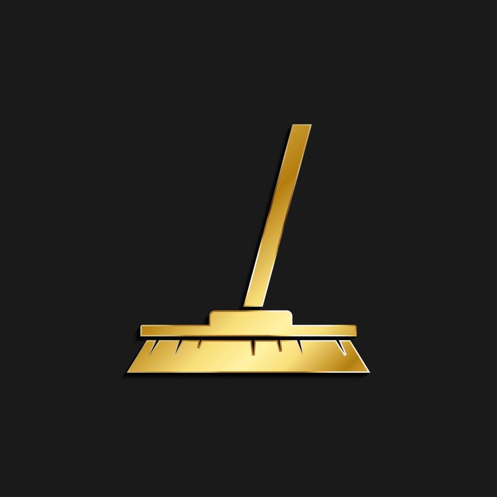 Broom, clean gold icon. Vector illustration of golden icon on dark background