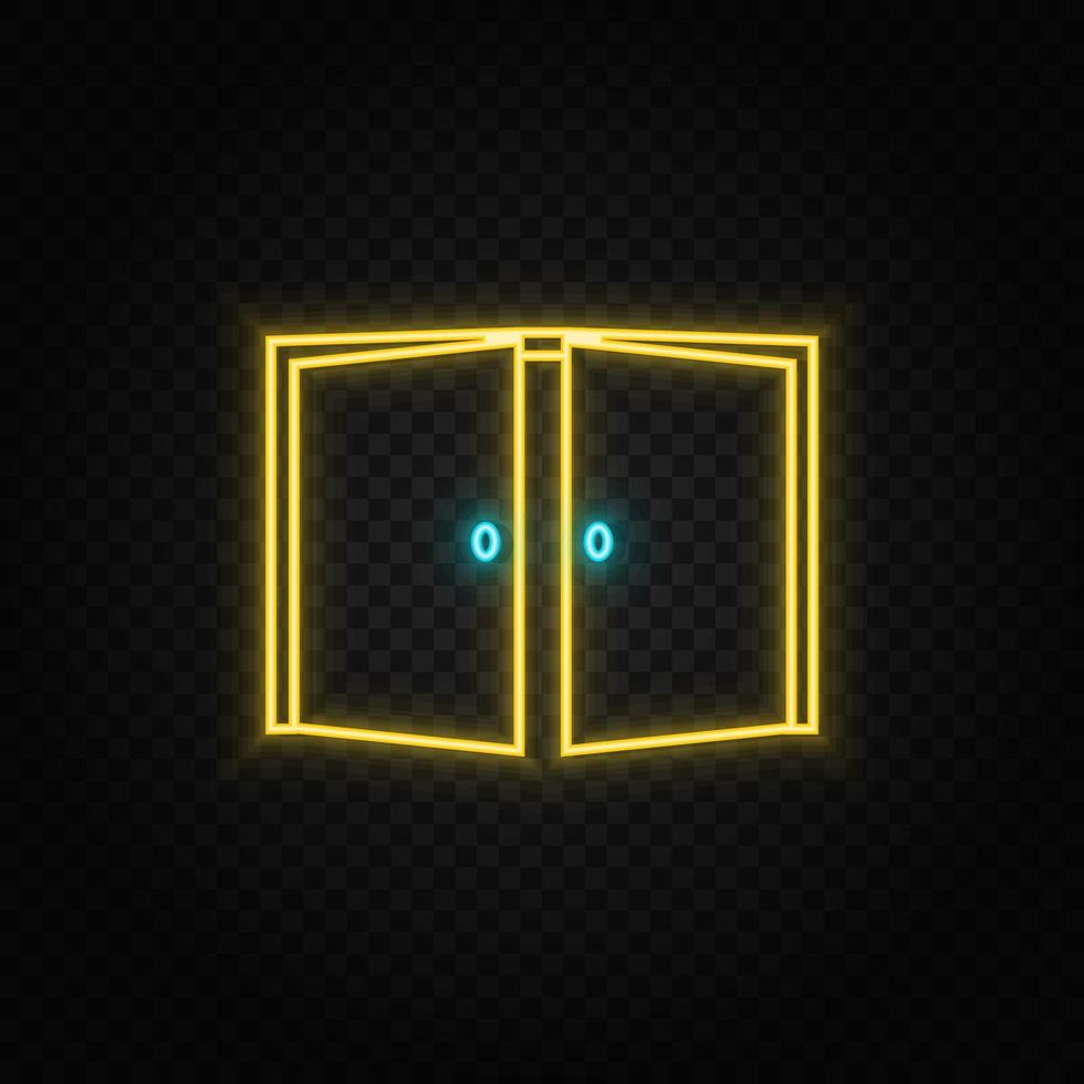 Door, open, icon neon icon. Blue and yellow neon vector icon. Transparent background
