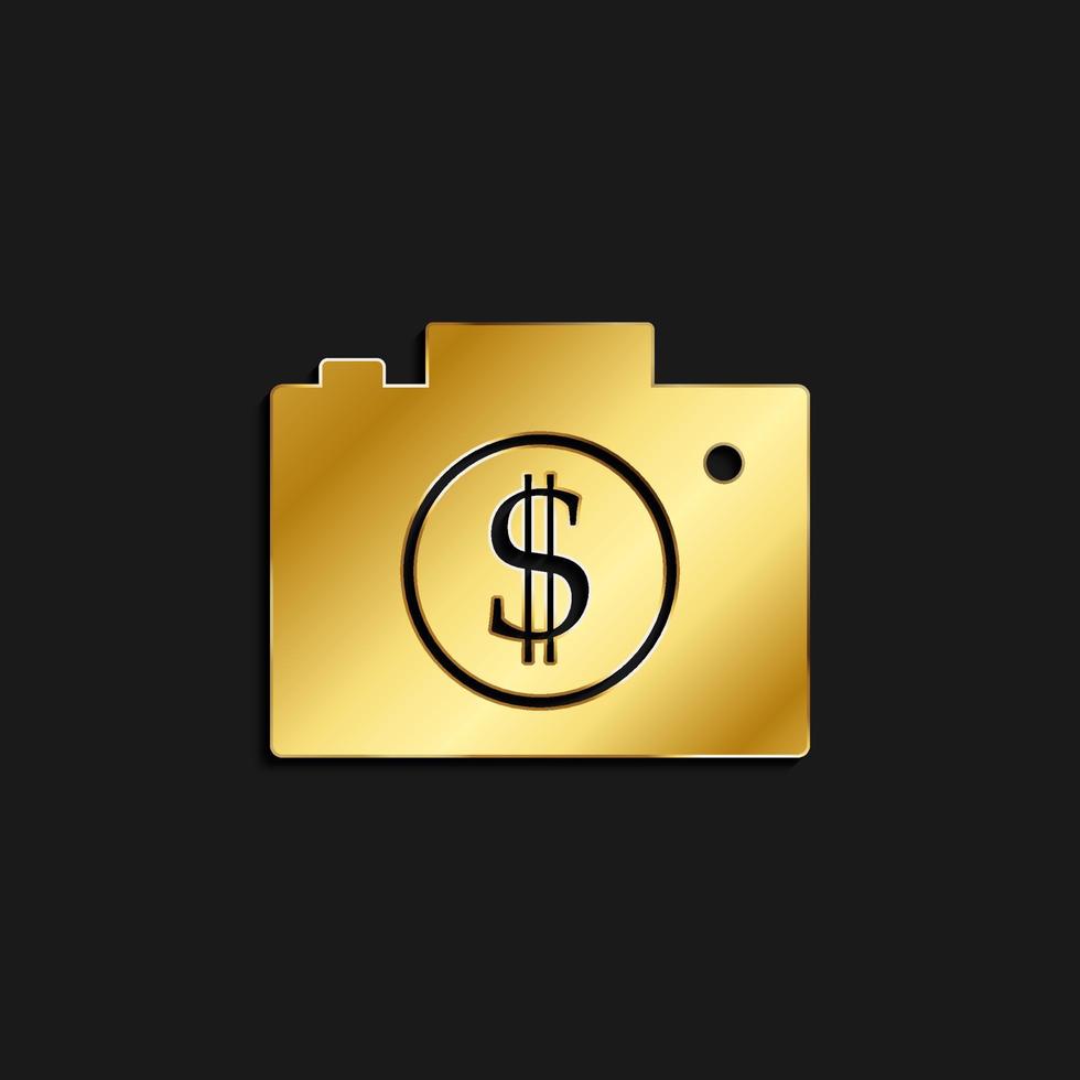 Business, camera gold icon. Vector illustration of golden dark background. Gold vector icon