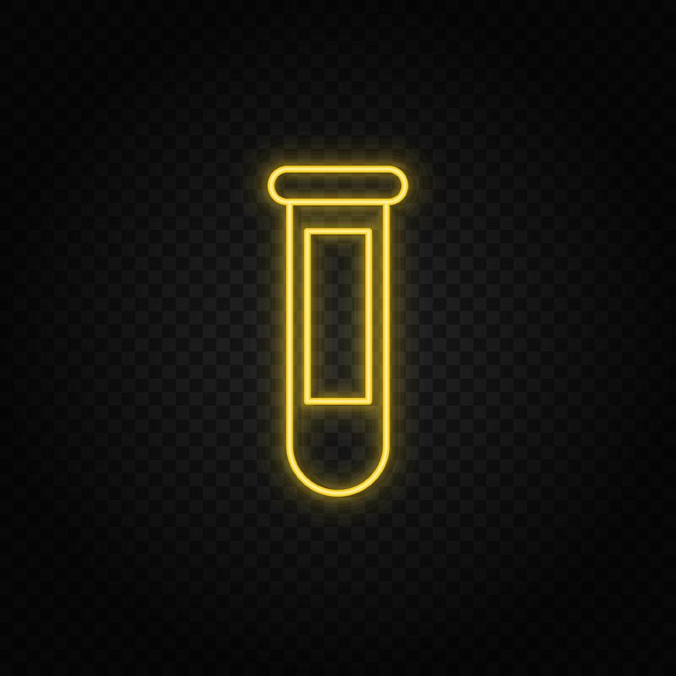 Yellow neon icon lab glassware. Transparent background. Yellow neon vector icon on dark background