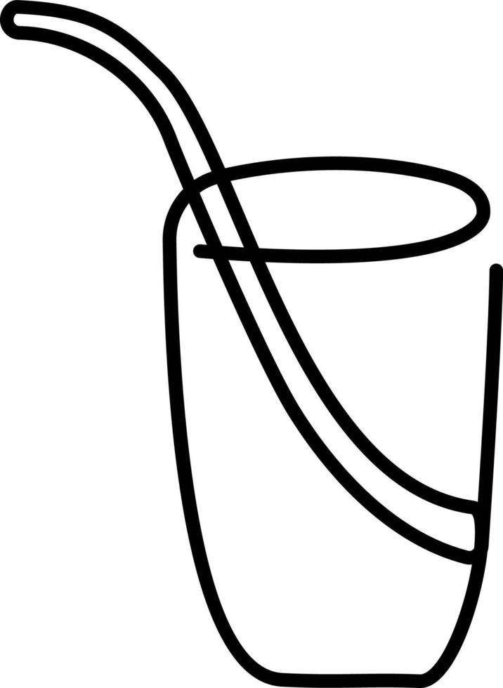 continuous single drawn one line glass with straw drawn by hand picture silhouette. Line art vector
