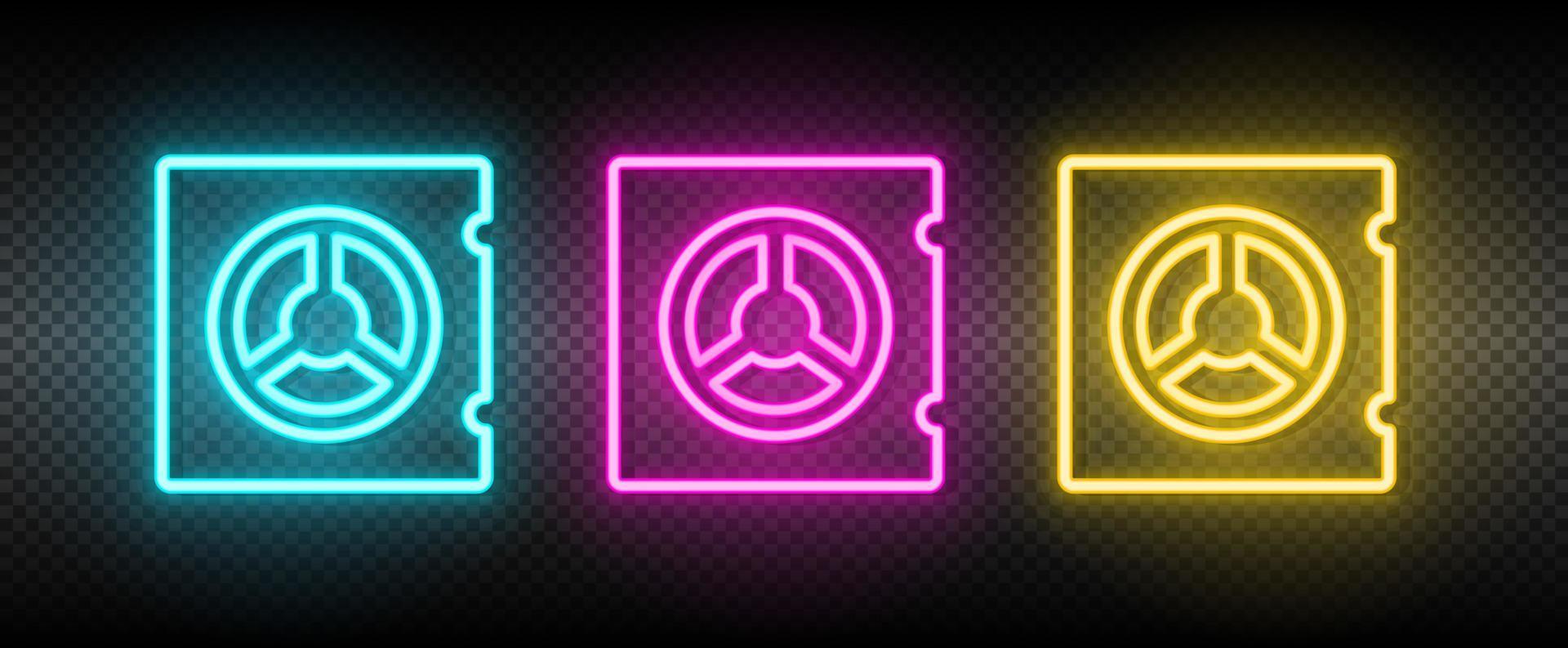 deposit, money, safe neon vector icon. Illustration neon blue, yellow, red icon set