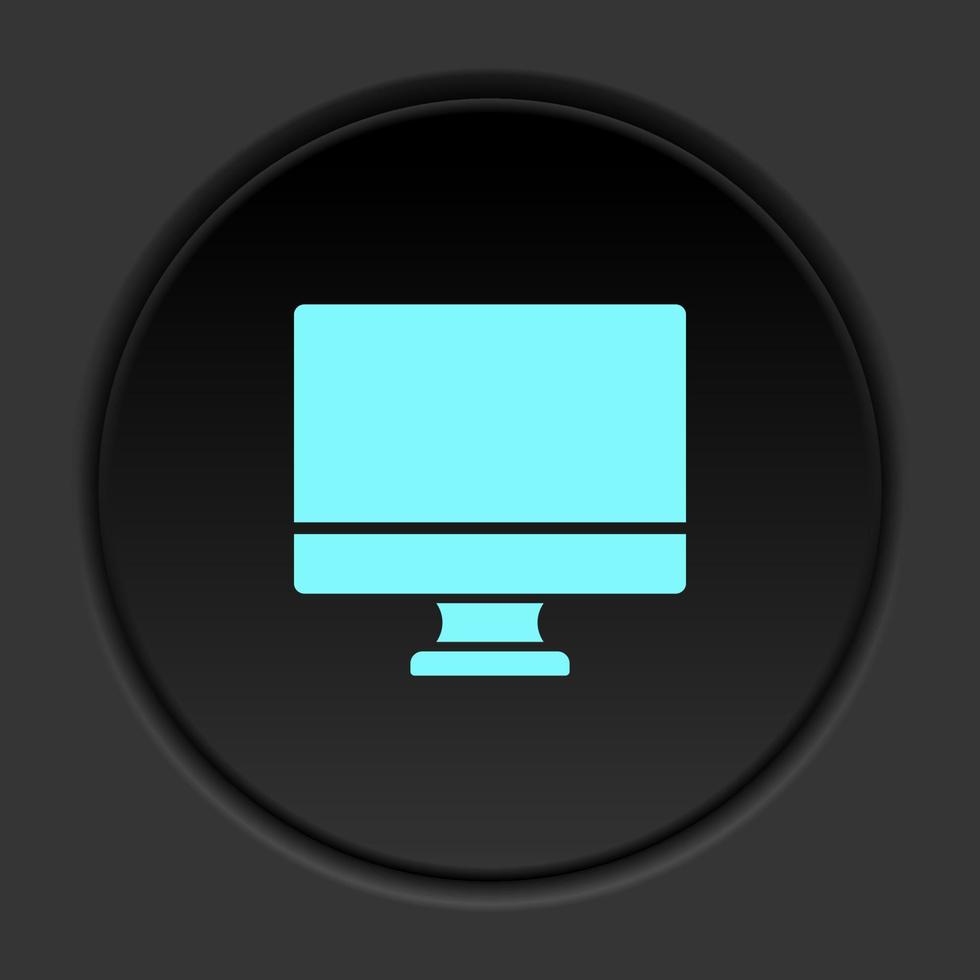 Round button icon, monitor, computer. Button banner round, badge interface for application illustration on dark background vector