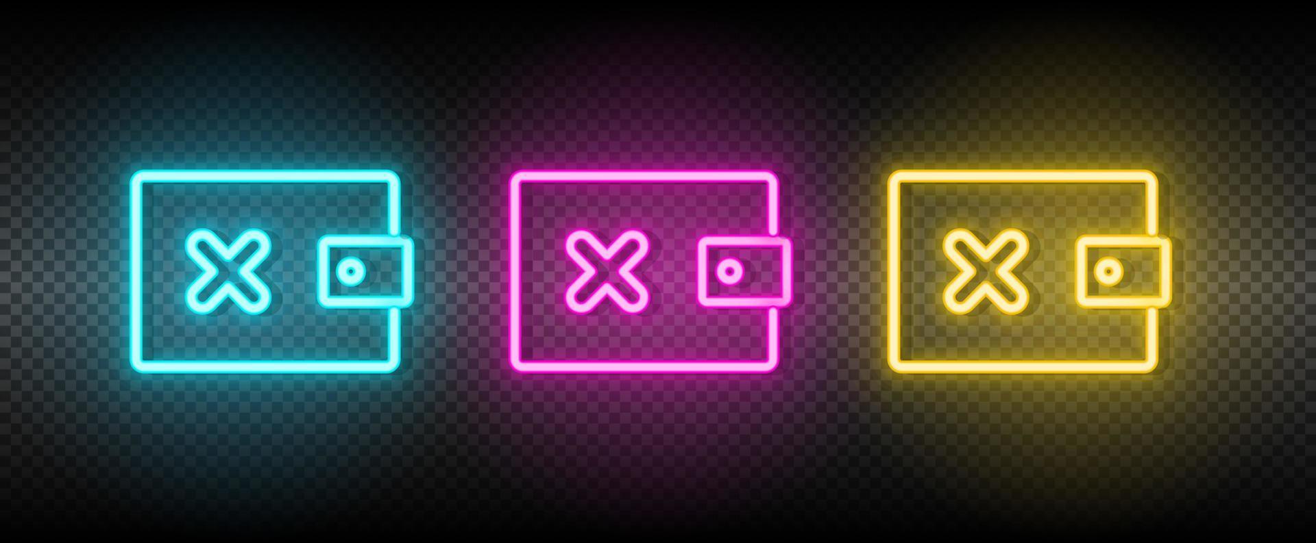 delete, money, wallet neon vector icon. Illustration neon blue, yellow, red icon set.