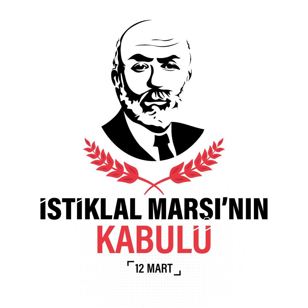 Istiklal marsi'nin kabulu, March 12, 1921. Translation Acceptance of the National Anthem and commemoration of Mehmet Akif Ersoy, March 12, 1921. Vector illustration