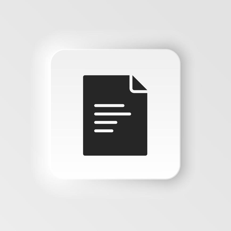 Document icon - Vector. Simple element illustration from UI concept. Document icon neumorphic style vector icon .