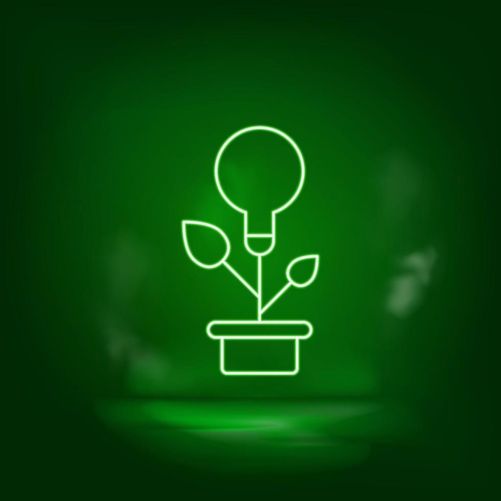 Eco energy, lamp, plants neon vector icon. Save the world, green neon, Green background