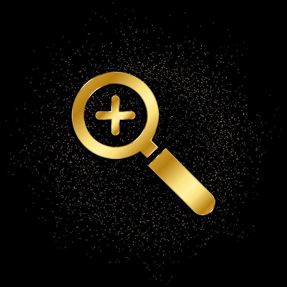 loupe, zoom in gold icon. Vector illustration of golden particle background. isolated vector sign symbol - Education icon black background .