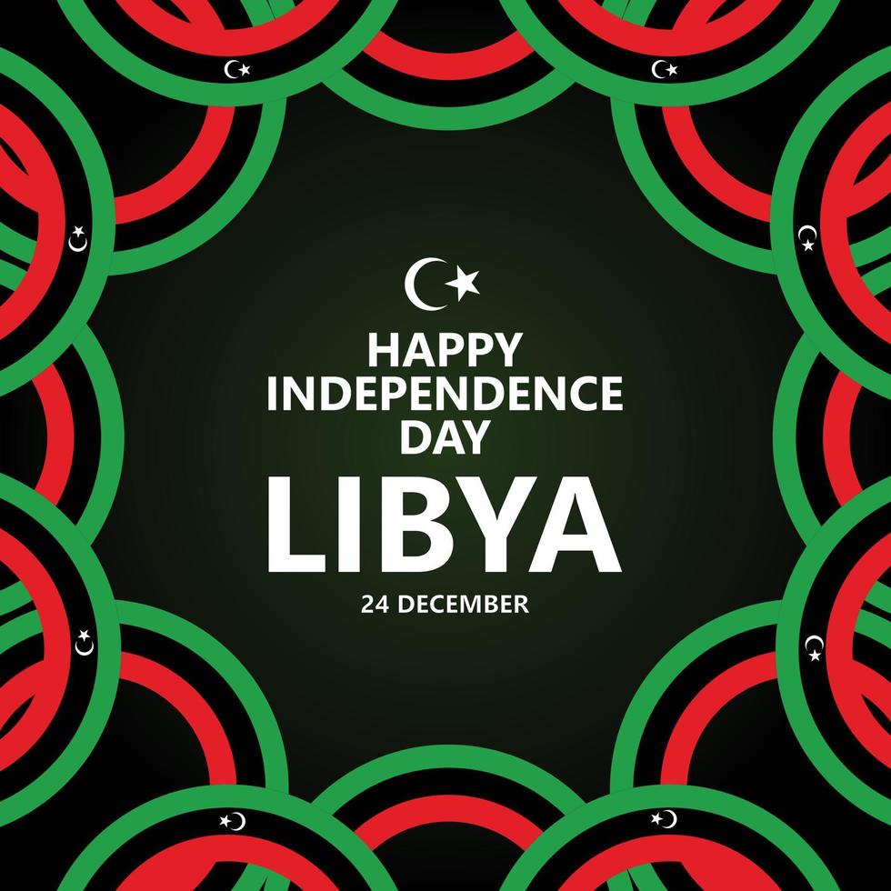 Libya independence day vector template with circular national flags within the black background.
