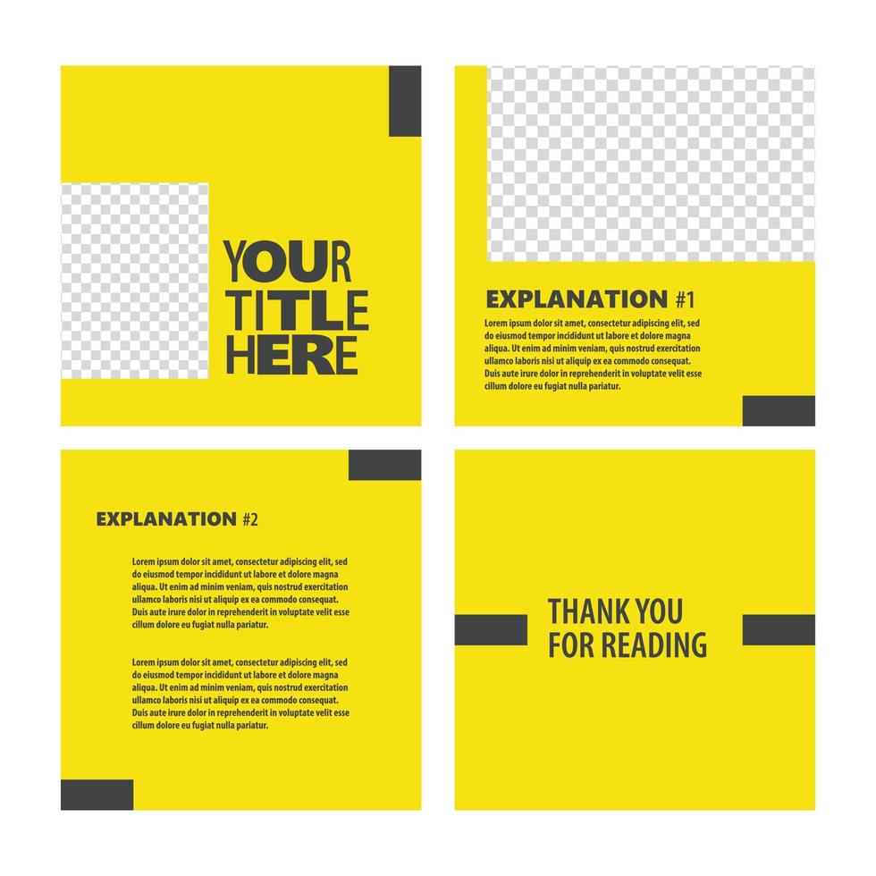 Yellow colored social media template with black accent. Fun social media design for carousel or microblog post style. vector