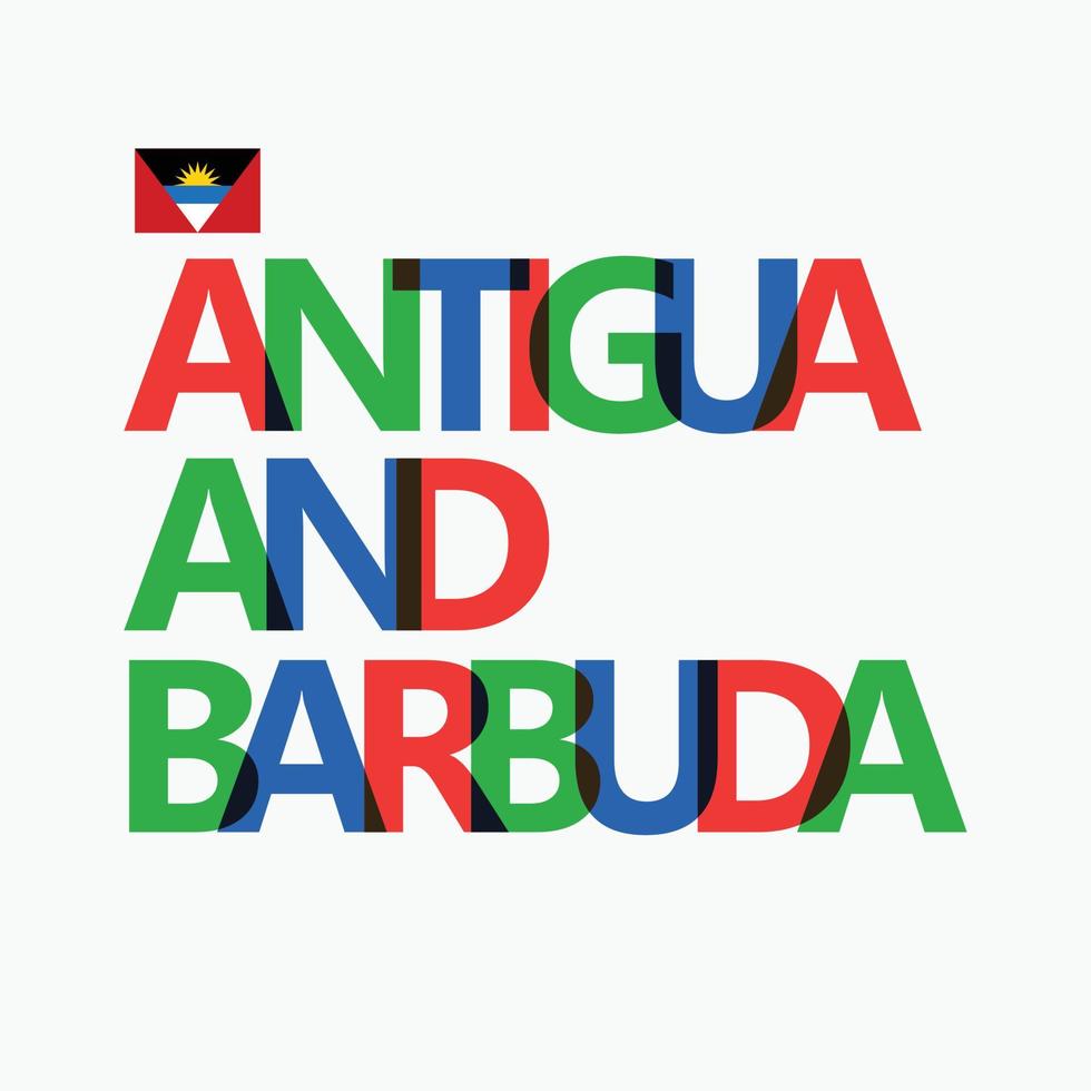 Antigua and Barbuda's colorful typography with its vectorized national flag. Caribbean country typography. vector