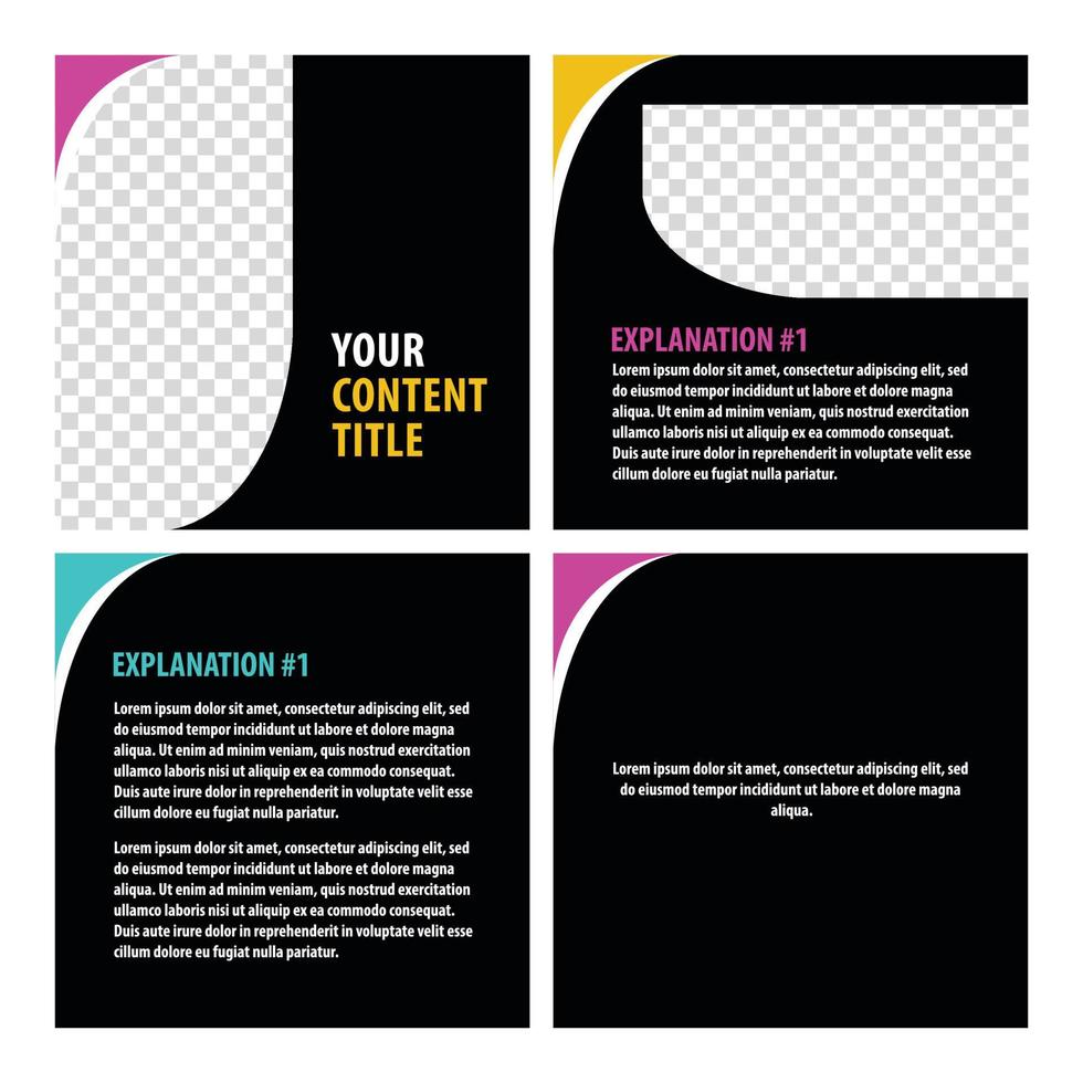 Black colored social media template with curvy image space. Suitable for carousel or microblog post style. vector