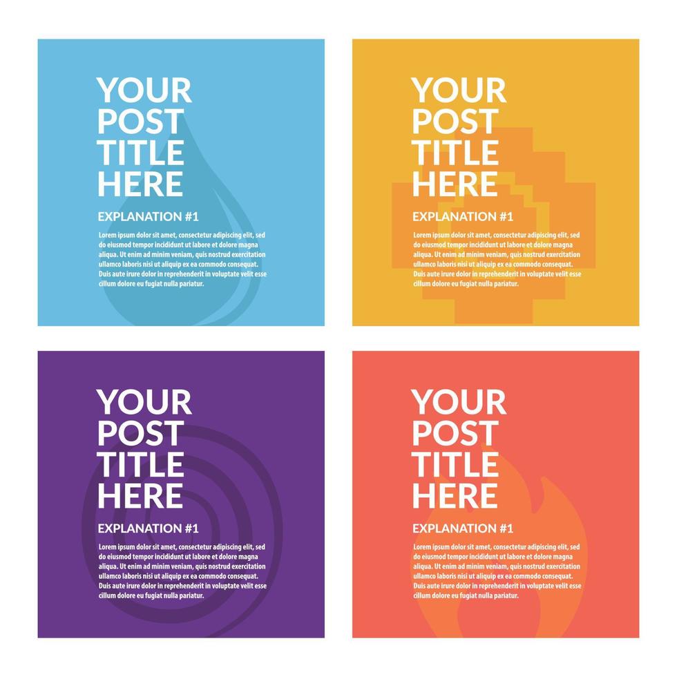 Colorful social media template with water, fire, air, and earth elements. Suitable for microblog or carousel post style. vector