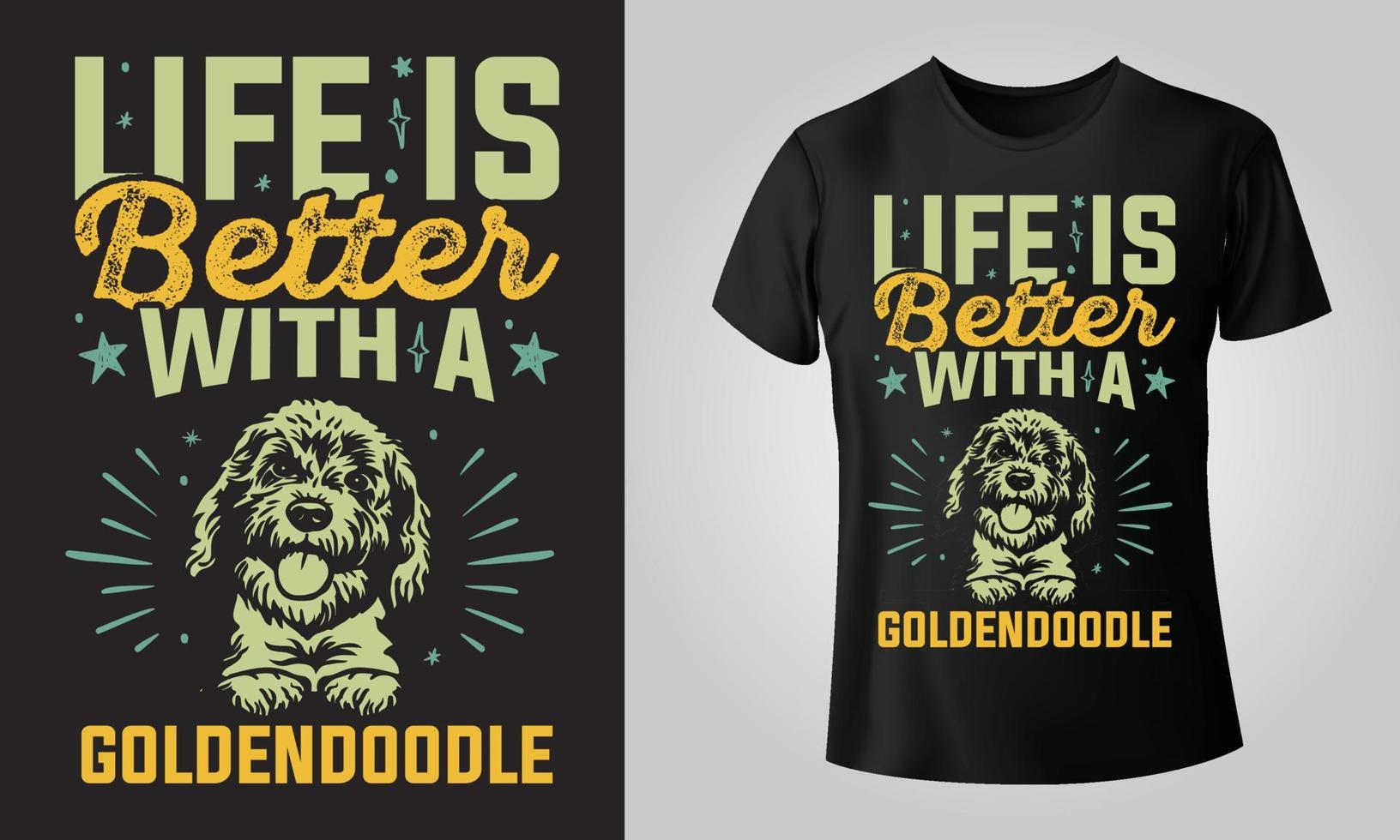 life is better with a godendoodle - Typographical Black Background, T-shirt, mug, cap and other print on demand Design, svg, png, jpg, eps vector