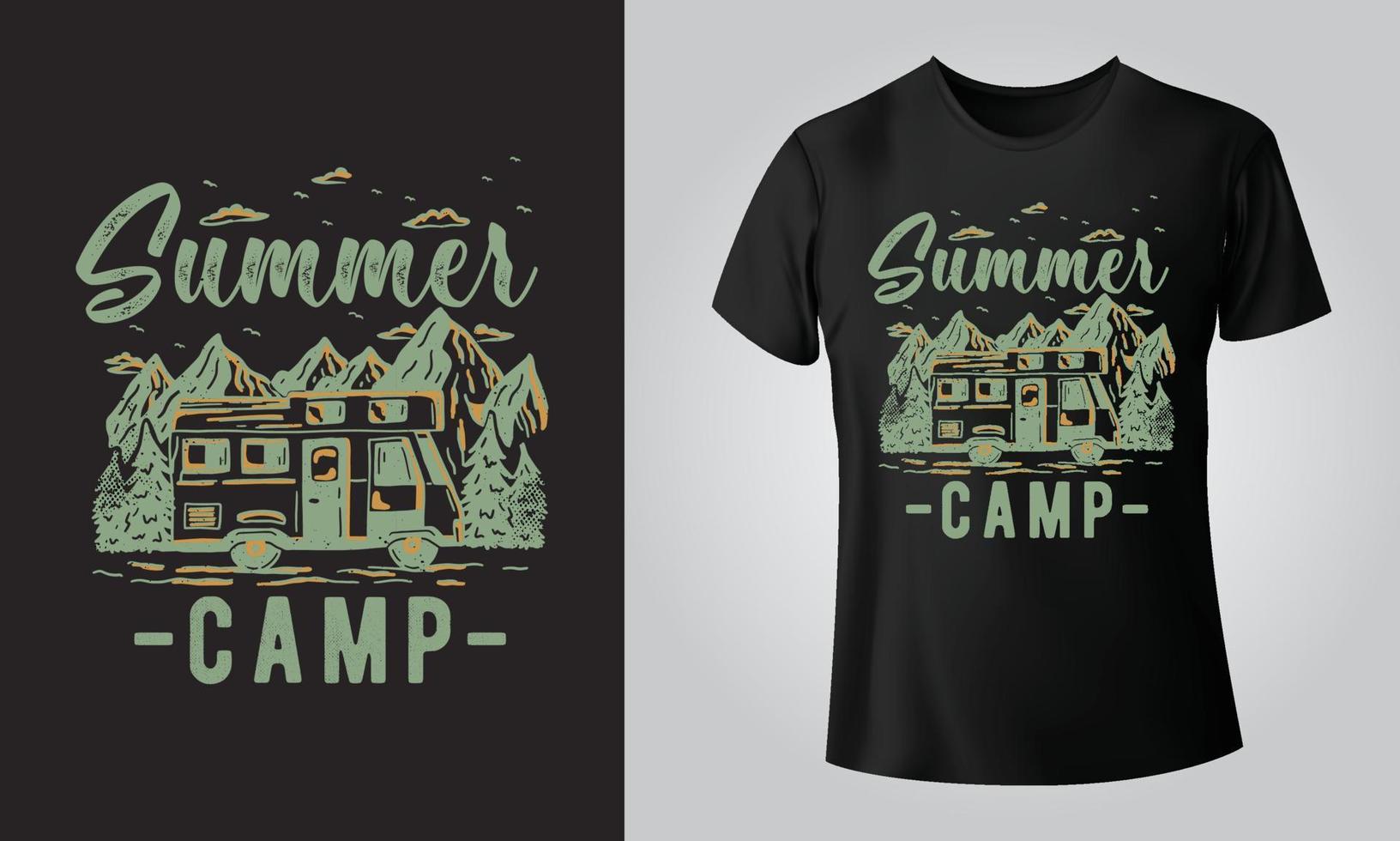 Summer Camp - Typographical Black Background, T-shirt, mug, cap and other print on demand Design, svg, png, jpg, eps vector