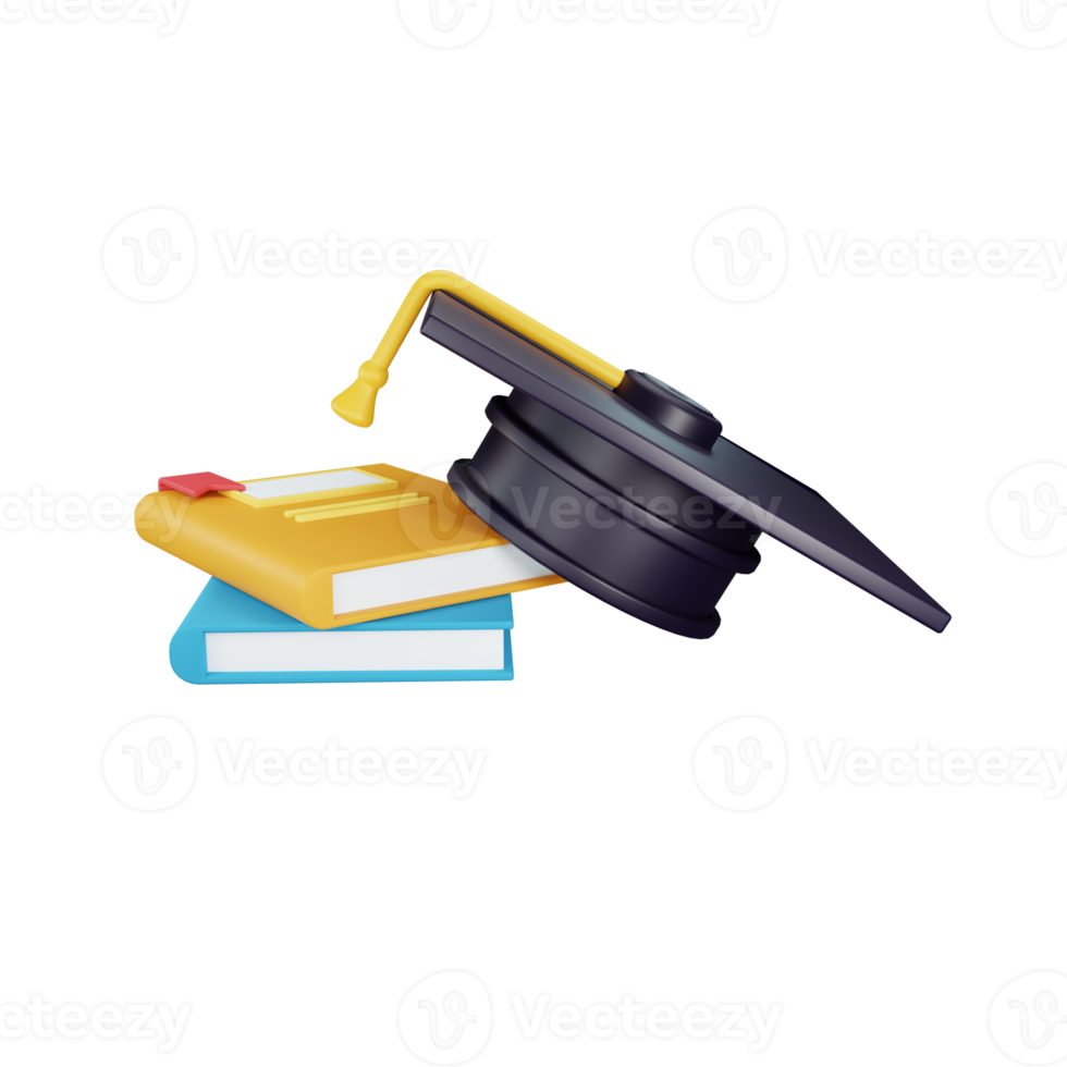 3d rendering education concept with graduation hat and colorful books png