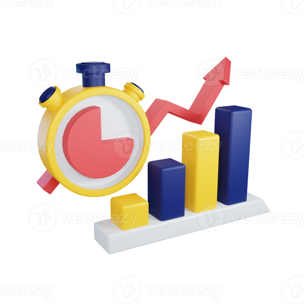 3d rendering progress concept with bar graph and stopwatch png