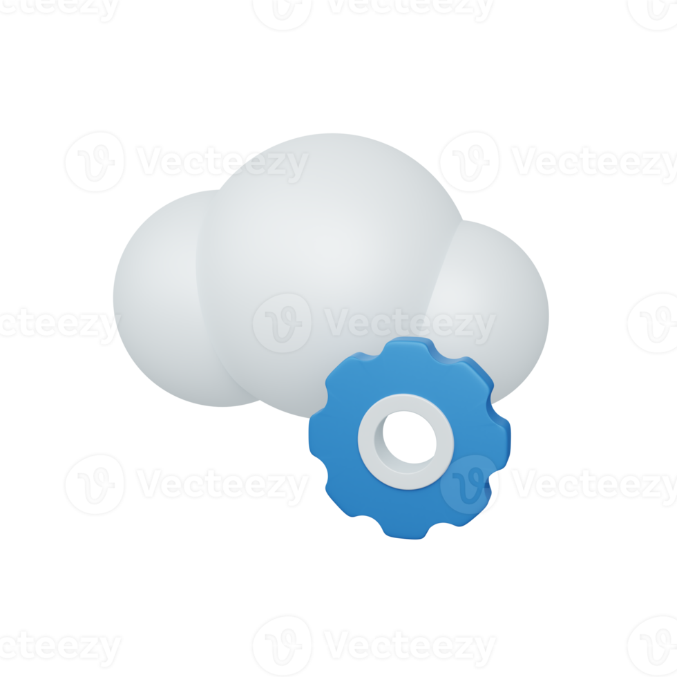 3d rendering cloud management concept with cloudy and colorful gear. useful for technology png