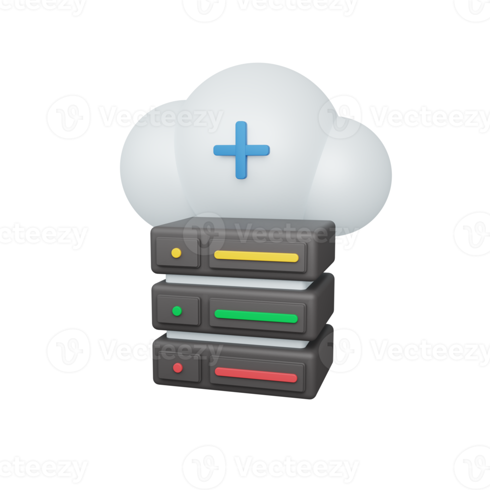3d rendering hybrid concept with cloud and colorful server. useful for development and web design png