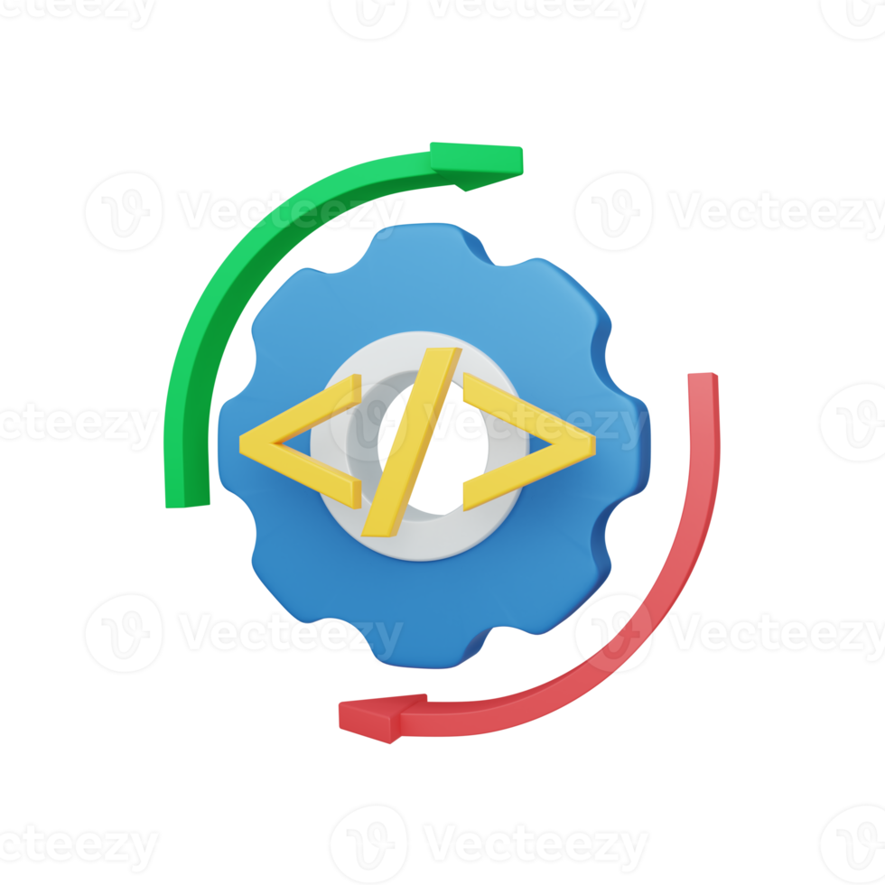 3d renderen algoritme concept met uitrusting en kleurrijk codering symbool. nuttig voor ontwikkeling en web png