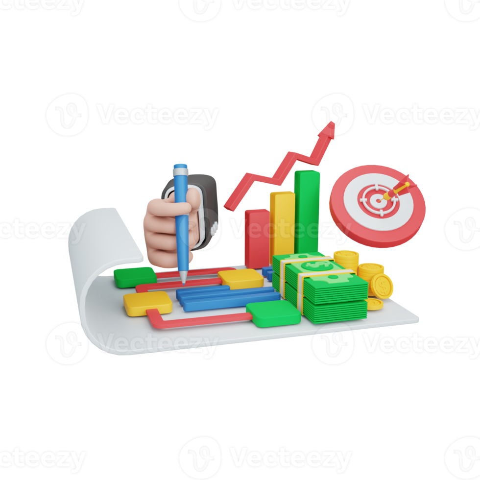 3d rendering planning concept with gear and colorful strategy symbol. useful for business png