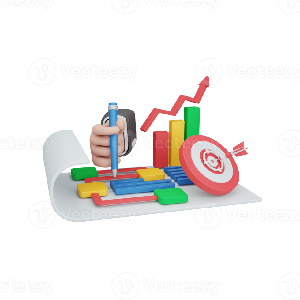 3d rendering planning concept with gear and colorful strategy symbol. useful for business png